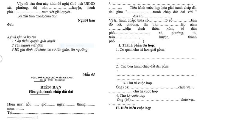 Mẫu biên bản hòa giải tranh chấp đất đai