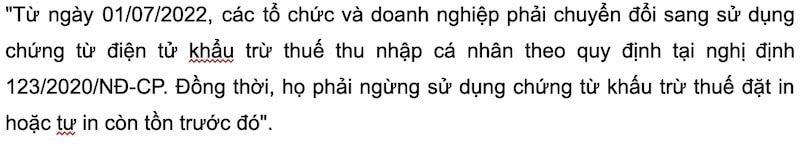 Bắt buộc chuyển đổi sang sử dụng chứng từ khấu trừ thuế điện tử