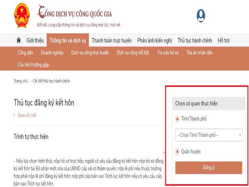 Giao diện trên web Cổng dịch vụ công Quốc gia 