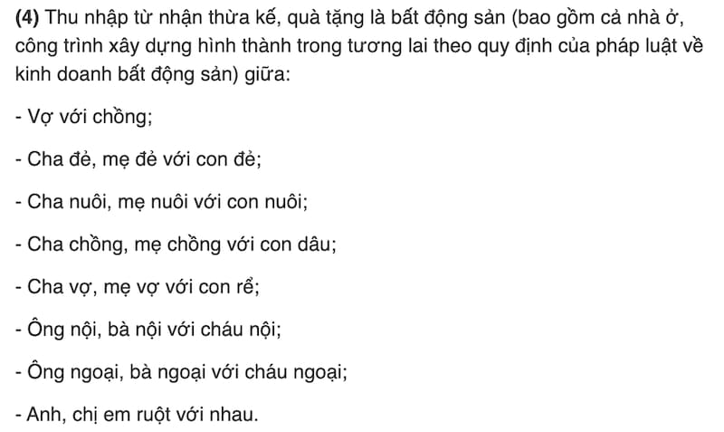 Thu nhập nhân từ thừa kế là bất động sản từ người thân