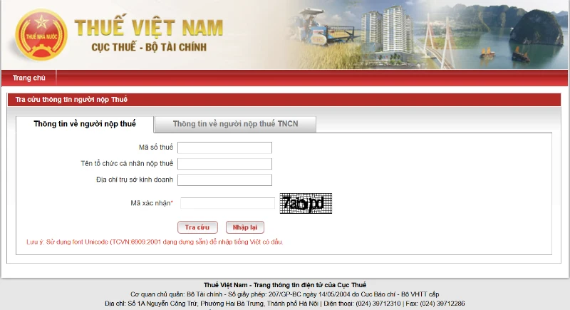 Trang chủ website Tổng cục thuế Việt Nam