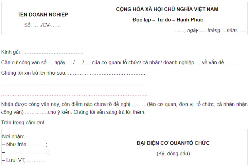 Mẫu công văn dành cho các doanh nghiệp