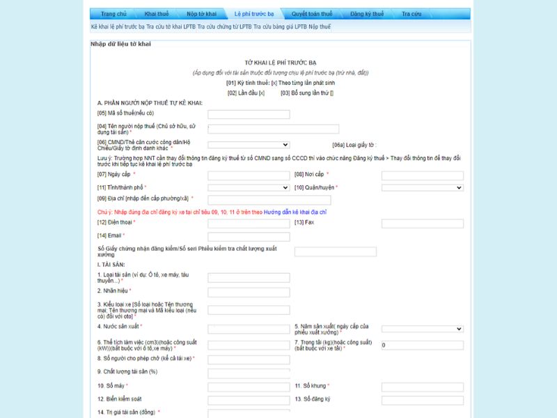 Cách kê khai thuế trước bạ cho ô tô online