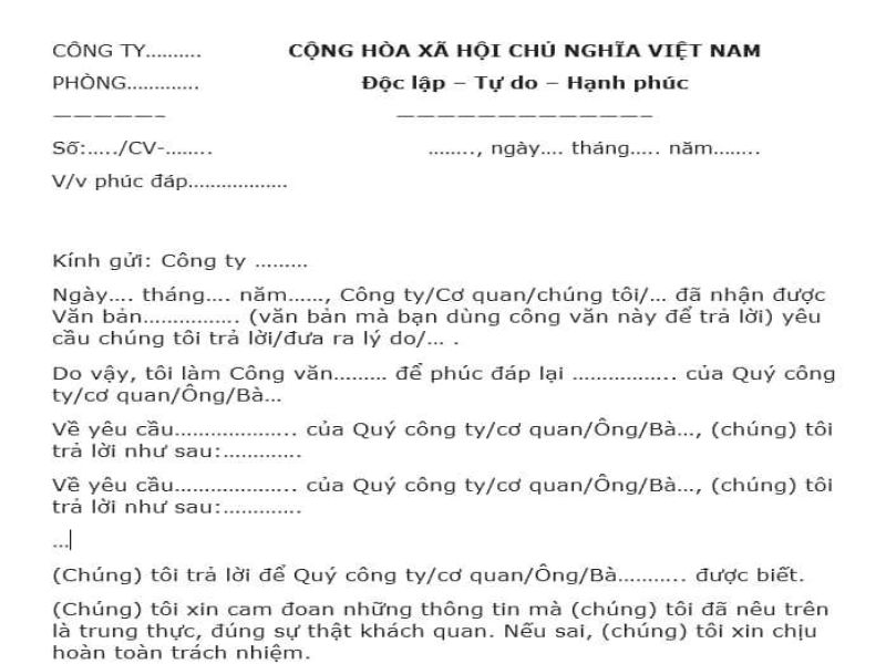 Công văn trả lời/phúc đáp 