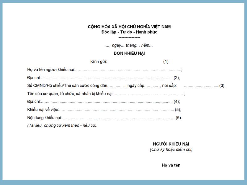 Những nội dung cần điền trong đơn khiếu nại là gì?