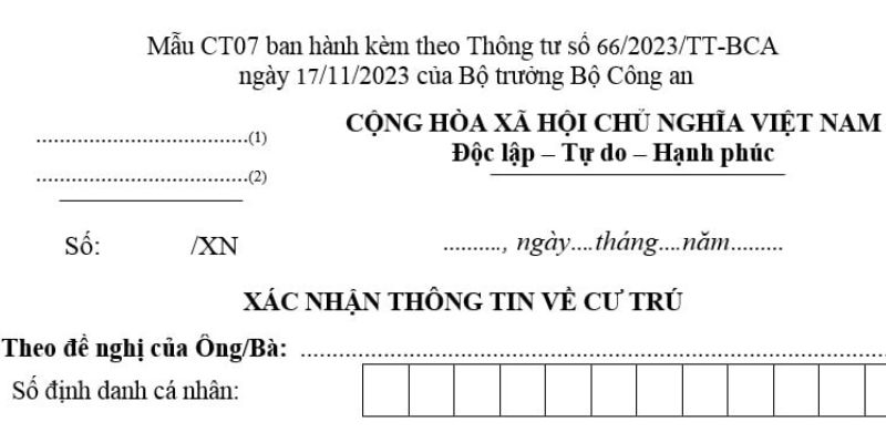 Mẫu CT07 hiện hành
