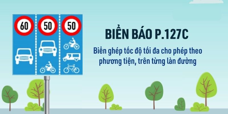 Biển báo P.127c quy định tốc độ tối đa theo từng phương tiện