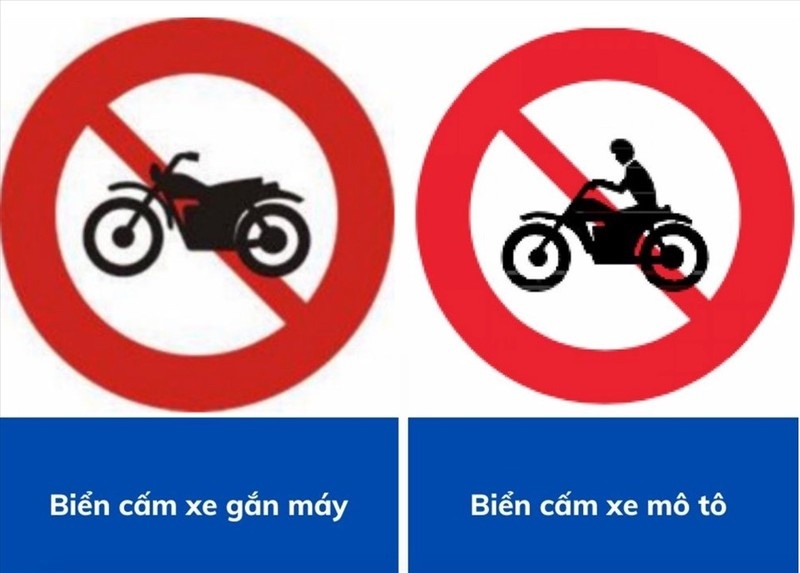 Minh họa biển cấm xe gắn máy và biển cấm xe mô tô