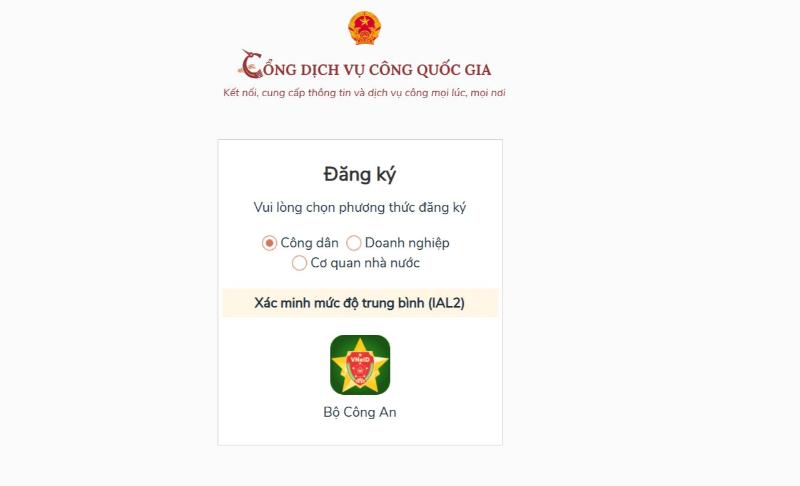 Đăng ký tài khoản tại Cổng dịch vụ công Quốc gia