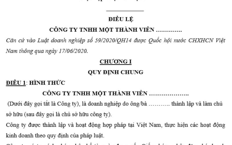 Nội dung quy định trong điều lệ công ty tuân thủ theo Luật doanh nghiệp