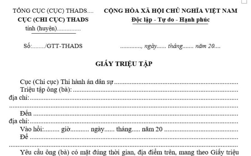 Minh họa giấy triệu tập của công an 