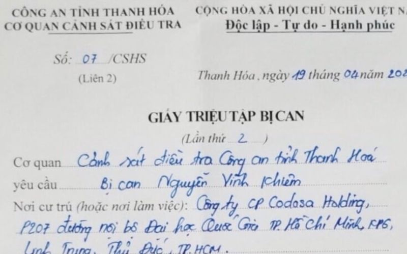 Đối tượng được triệu tập được thể hiện rõ trong giấy