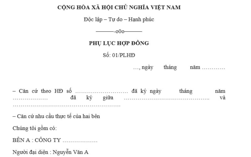 Minh họa phụ lục hợp đồng