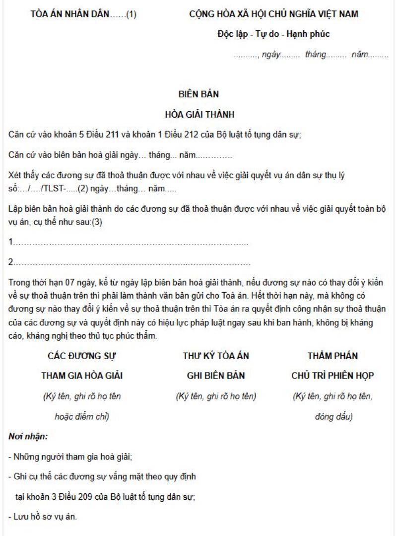 Mẫu số 36-DS: Biên bản xác nhận hòa giải thành