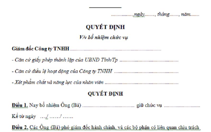 Mẫu quyết định bổ nhiệm hiện hành