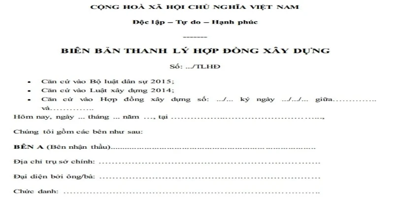 Mẫu biên bản thanh lý hợp đồng xây dựng mới cập nhật
