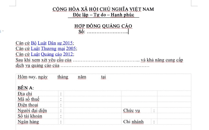 Cập nhật các mẫu hợp đồng dịch vụ quảng cáo thương mại
