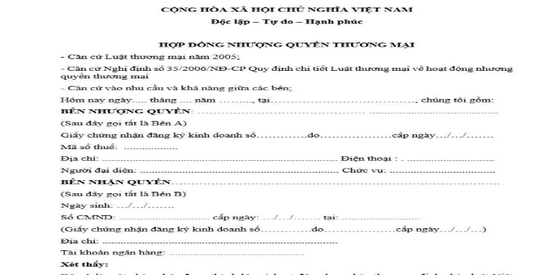 Mẫu hợp đồng nhượng quyền thương mại tham khảo