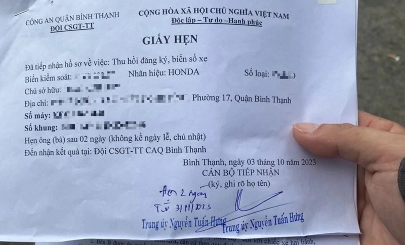 Quy trình thực hiện thủ tục thu hồi biển số xe