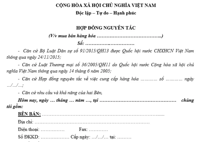 Hợp đồng nguyên tắc mua bán vật tư tuân thủ theo quy định pháp luật