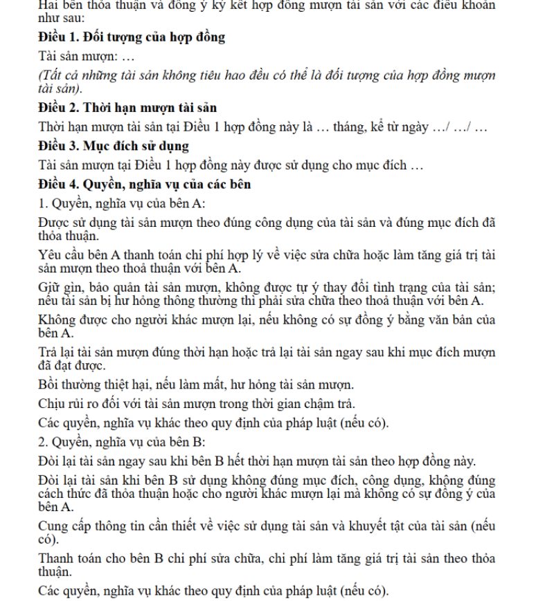 Mẫu hợp đồng cho mượn tài sản (Hình 2)