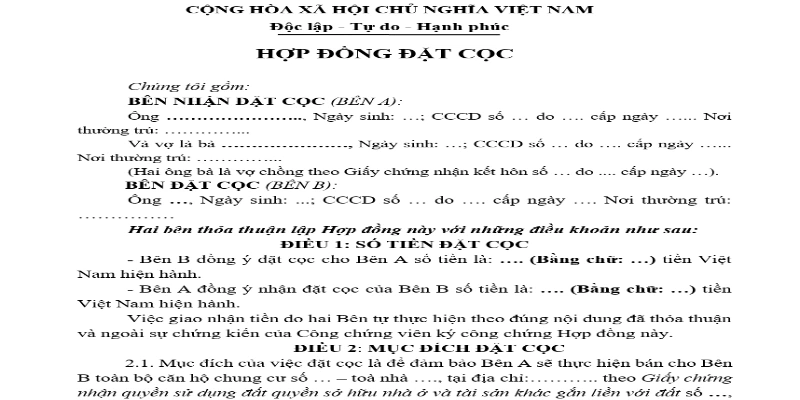 Văn bản đặt cọc mua đất nên thể hiện đầy đủ thông tin của các bên